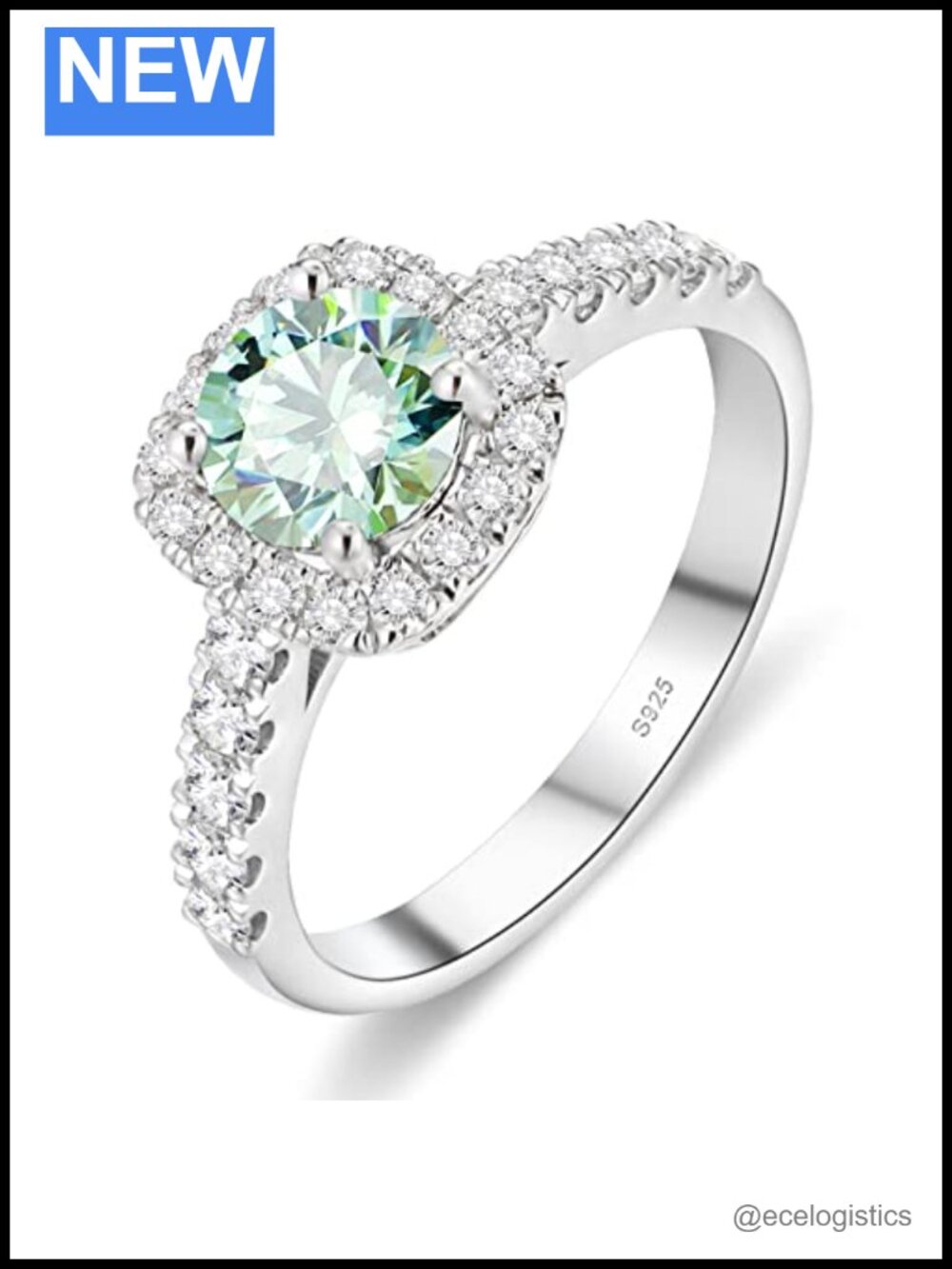 Moissanite Solitaire Engagement Ring 18K White Gold Plated S925 Sterling Silver